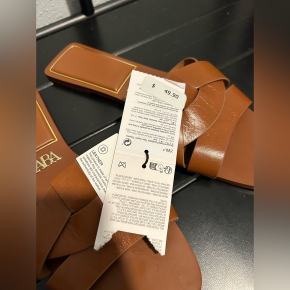 ZARA flat crossed leather sandals NWT - Picture 8 of 8